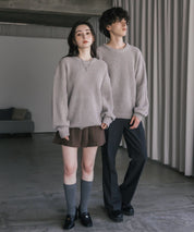 オーバーサイズ畦編みクルーネック長袖ニットセーター 14552