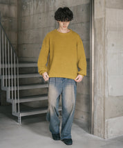 オーバーサイズ畦編みクルーネック長袖ニットセーター 14552