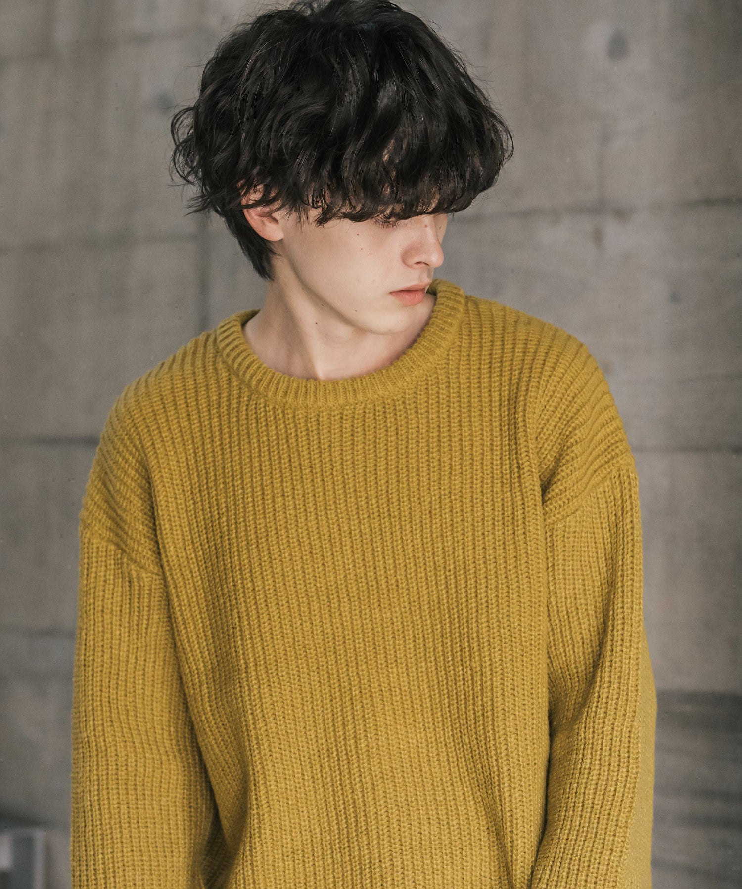 オーバーサイズ畦編みクルーネック長袖ニットセーター 14552