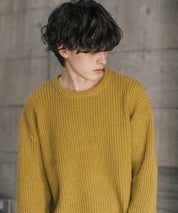 オーバーサイズ畦編みクルーネック長袖ニットセーター 14552