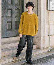 オーバーサイズ畦編みクルーネック長袖ニットセーター 14552