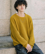 オーバーサイズ畦編みクルーネック長袖ニットセーター 14552