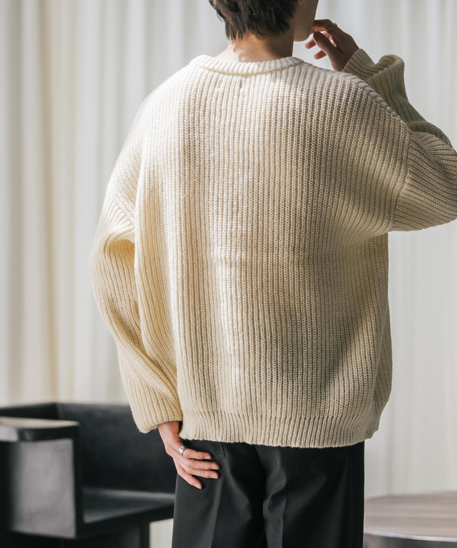 オーバーサイズ畦編みクルーネック長袖ニットセーター 14552 – Rocky