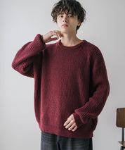 オーバーサイズ畦編みクルーネック長袖ニットセーター 14552