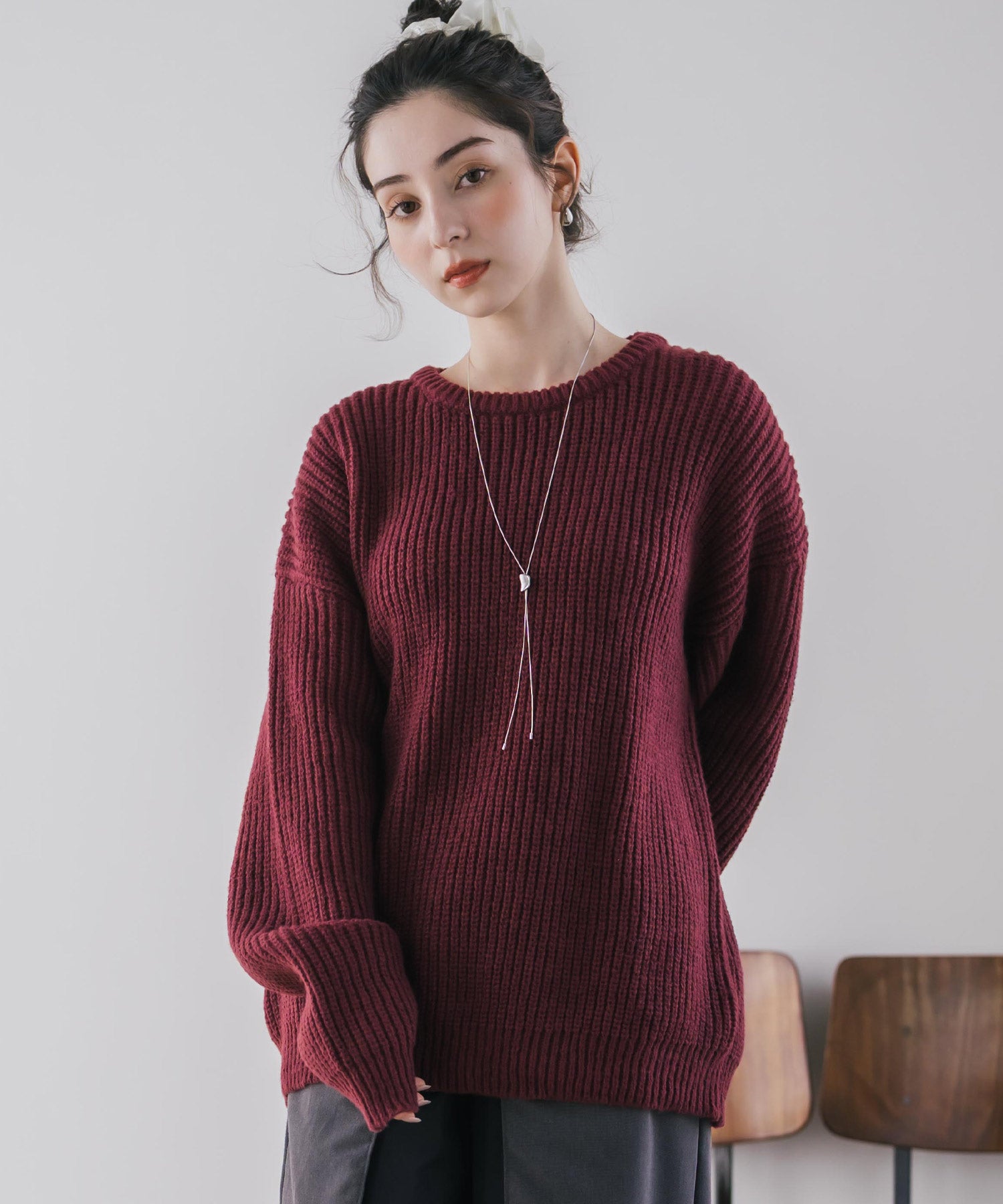 【25AW】IIROT レッド オーバーサイズ ニット セーター オーバーサイズ畦編みクルーネック長袖ニットセーター 14552 – Rocky