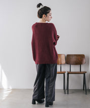 オーバーサイズ畦編みクルーネック長袖ニットセーター 14552