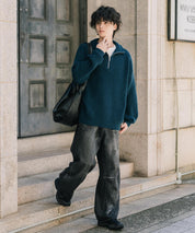 オーバーサイズ畦編みハーフジップニットセーター 14553