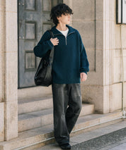 オーバーサイズ畦編みハーフジップニットセーター 14553