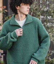新色追加 オーバーサイズ畦編みハーフジップニットセーター 14553