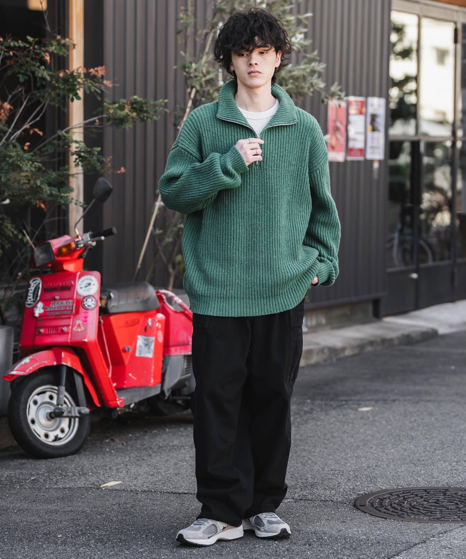 新色追加 オーバーサイズ畦編みハーフジップニットセーター 14553