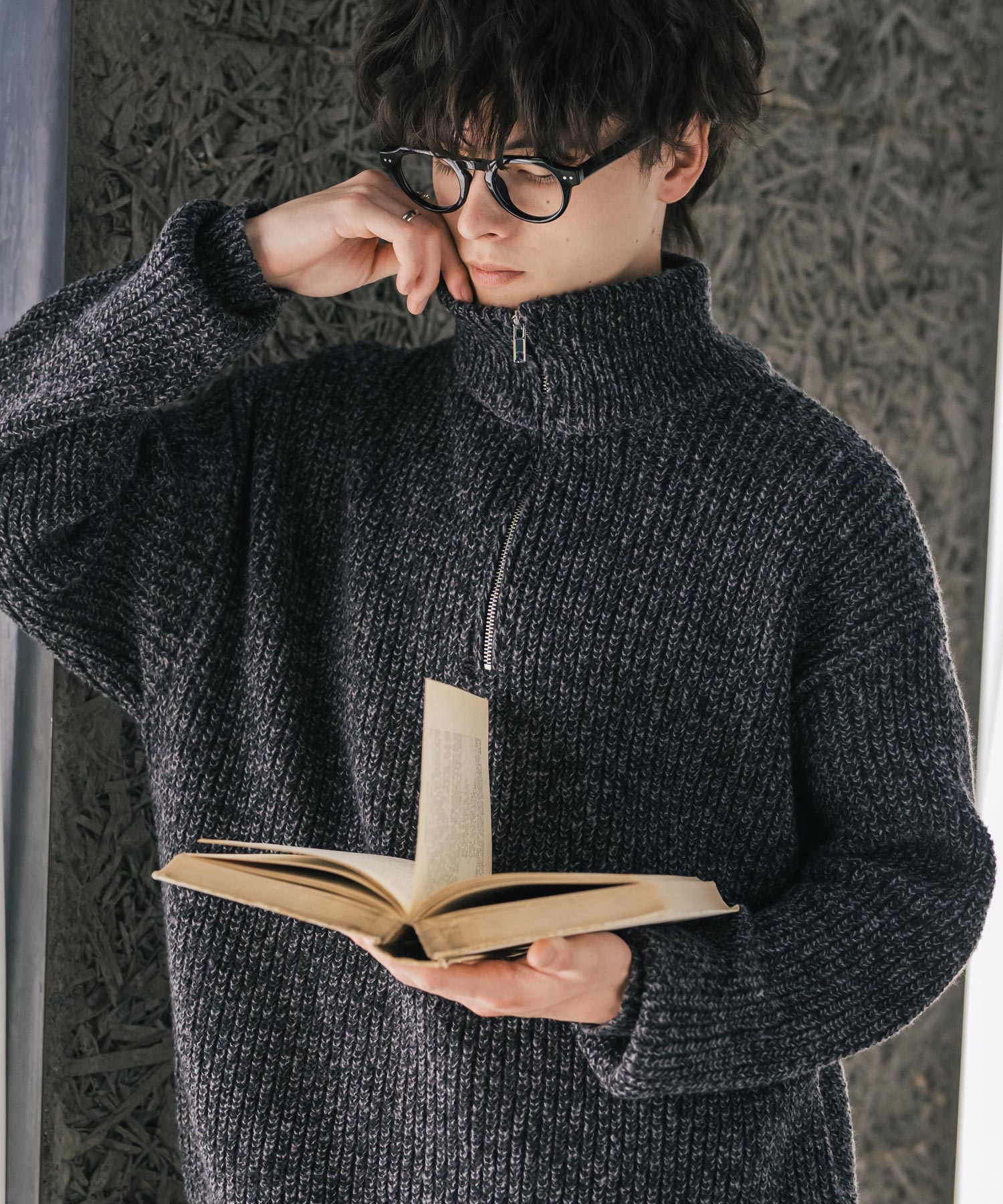 新色追加 オーバーサイズ畦編みハーフジップニットセーター 14553