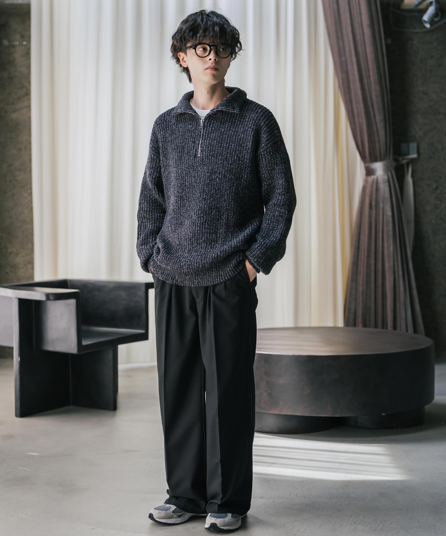 HORN GMT ホーンガーメント ハーフジップ ニットセーター ネイビー 36 HORN GMT ホーンガーメント ハーフジップ ニットセーター ネイビー 36