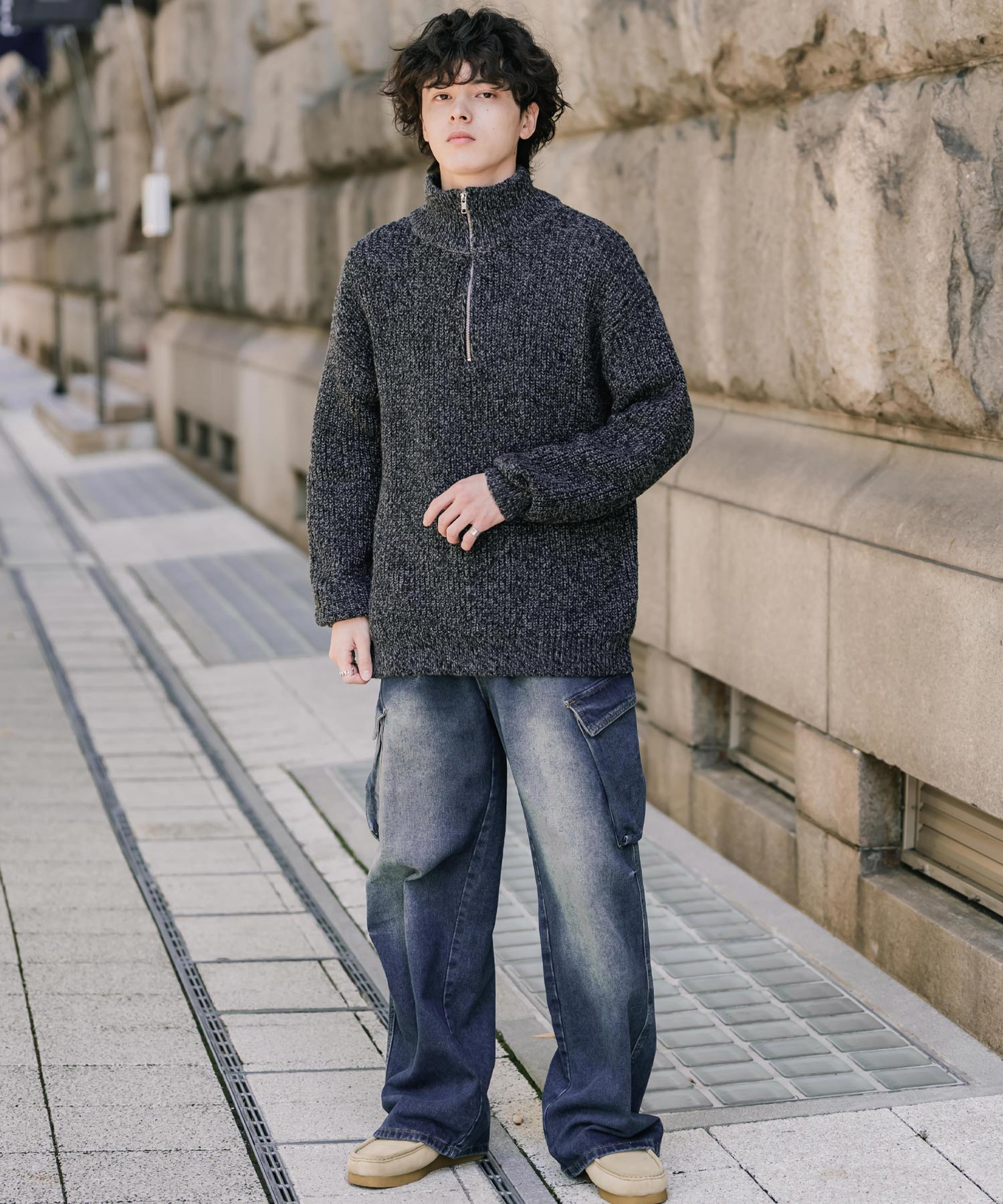 オーバーサイズ畦編みハーフジップニットセーター 14553 – Rocky Monroe