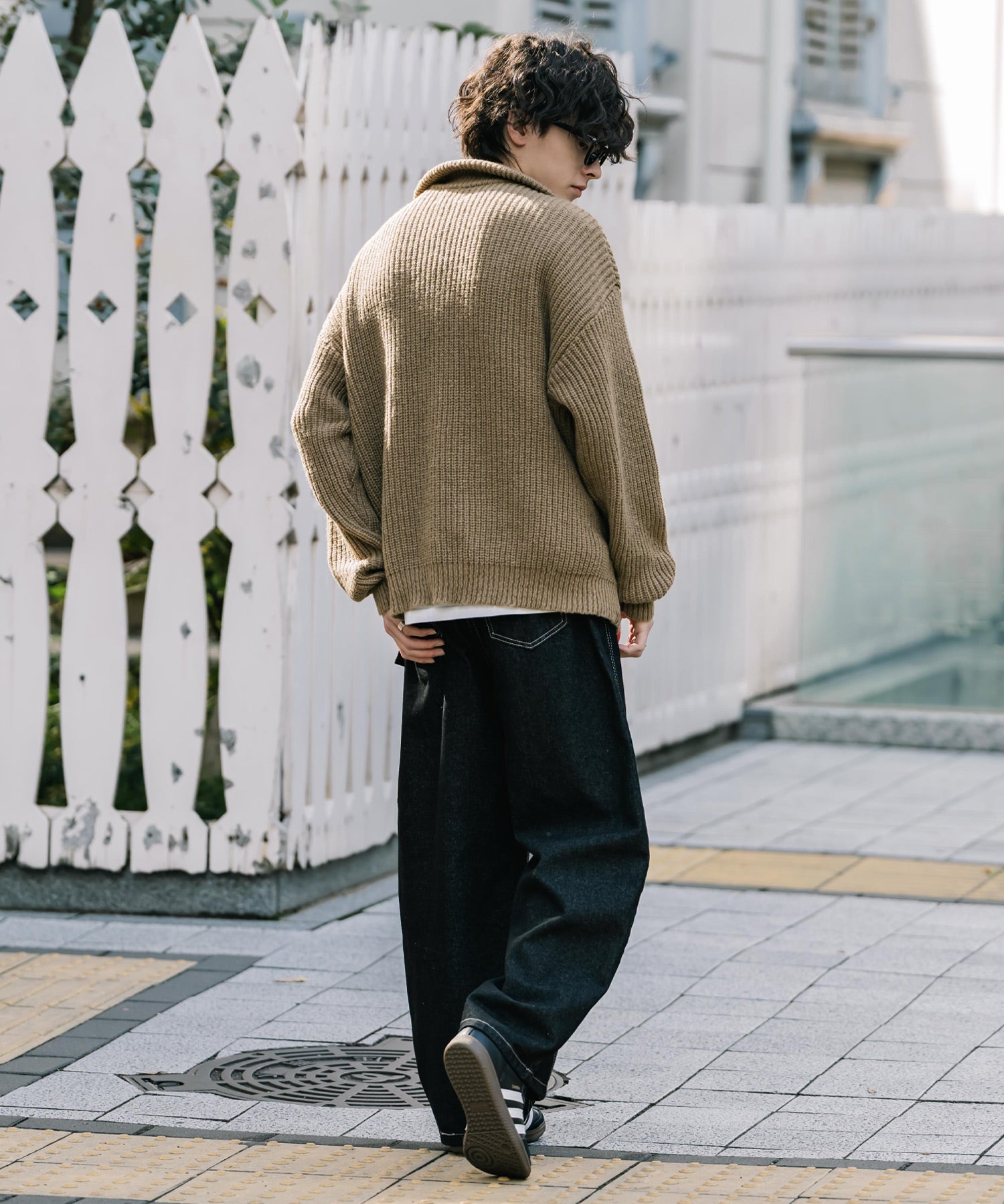 オーバーサイズ畦編みハーフジップニットセーター 14553