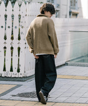 オーバーサイズ畦編みハーフジップニットセーター 14553