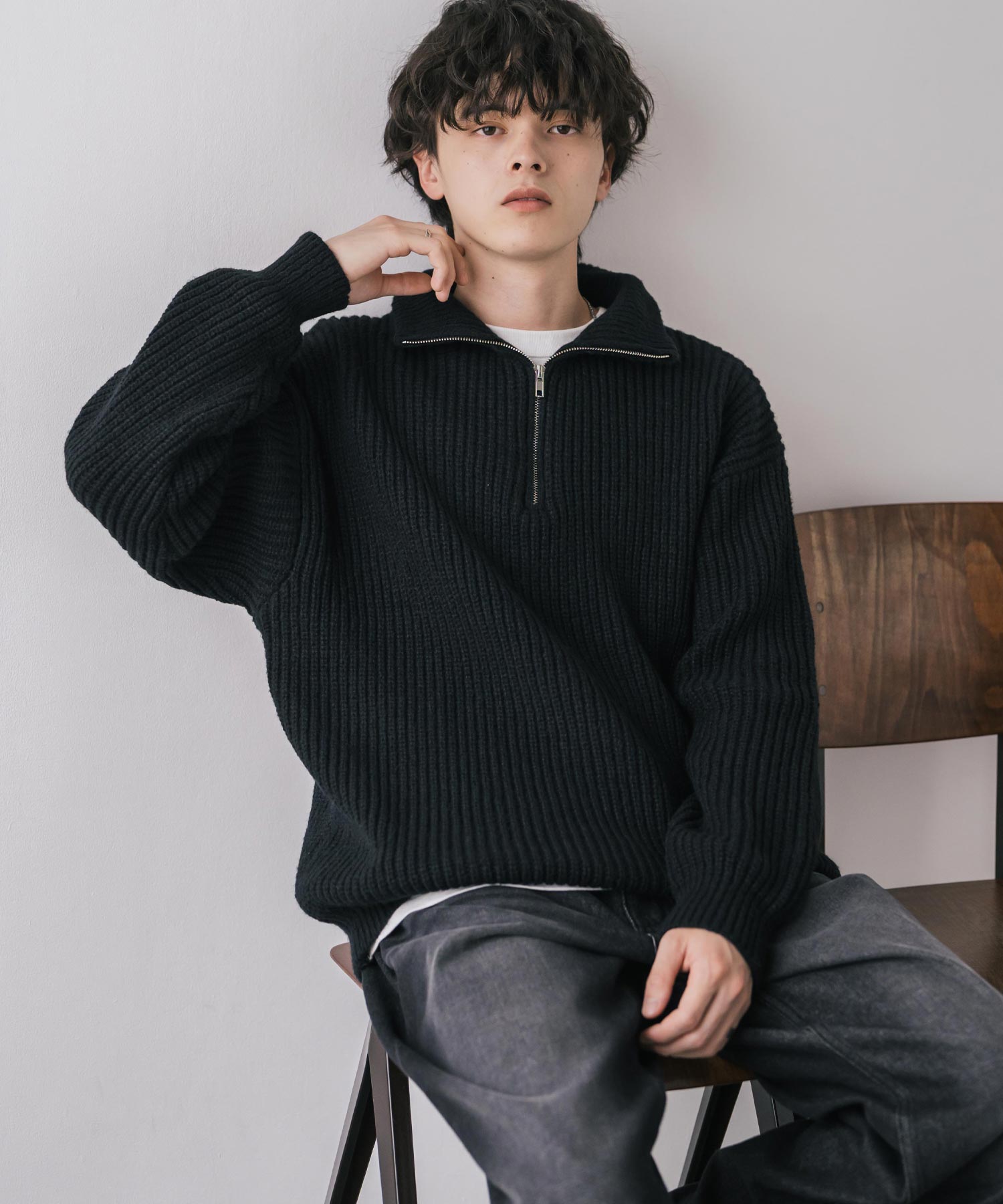 オーバーサイズ畦編みハーフジップニットセーター 14553 – Rocky Monroe