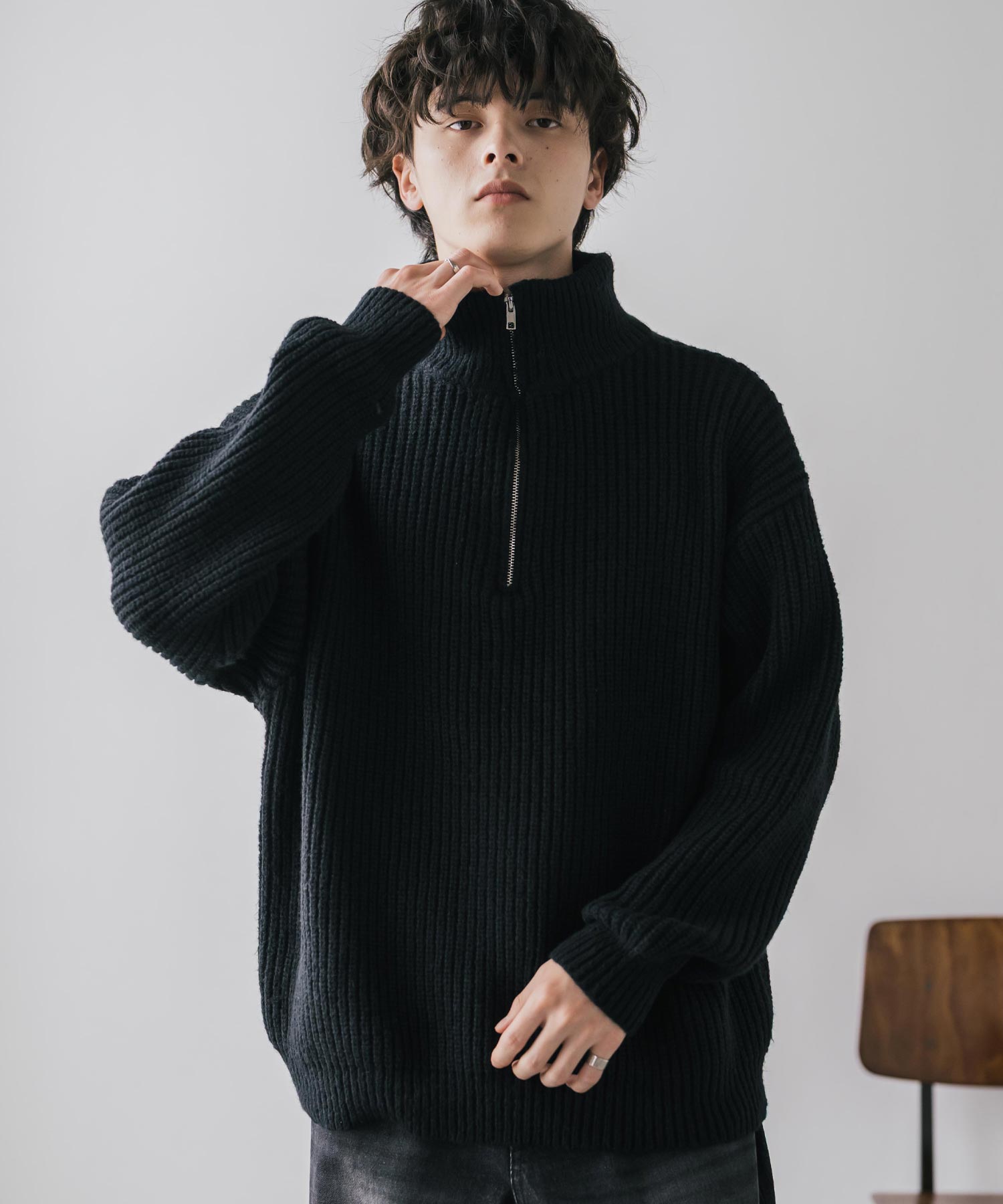 オーバーサイズ畦編みハーフジップニットセーター 14553 – Rocky Monroe