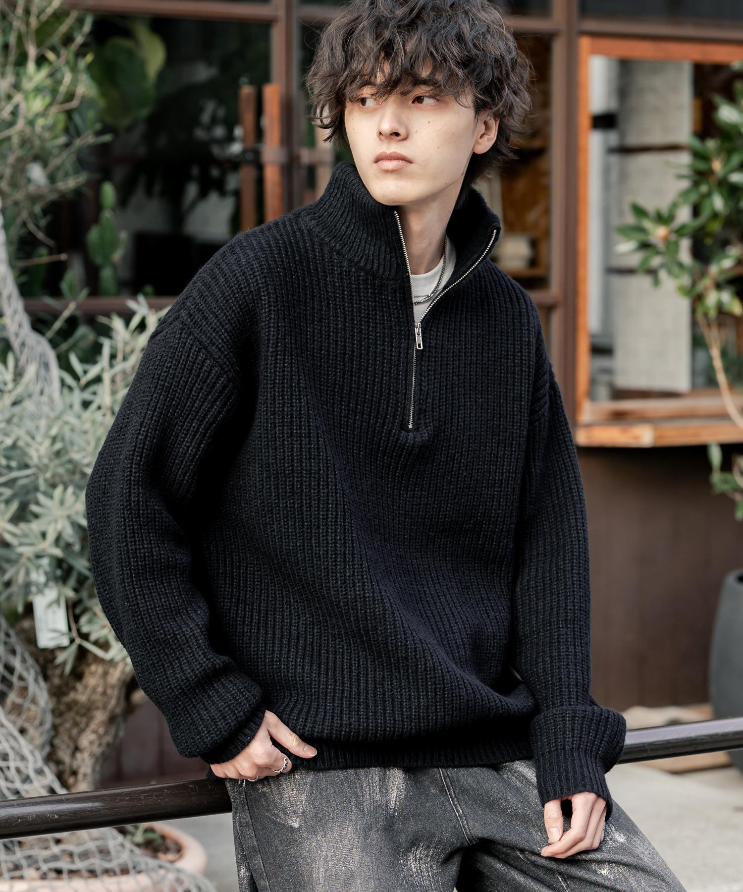 オーバーサイズ畦編みハーフジップニットセーター 14553 – Rocky Monroe