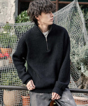 オーバーサイズ畦編みハーフジップニットセーター 14553