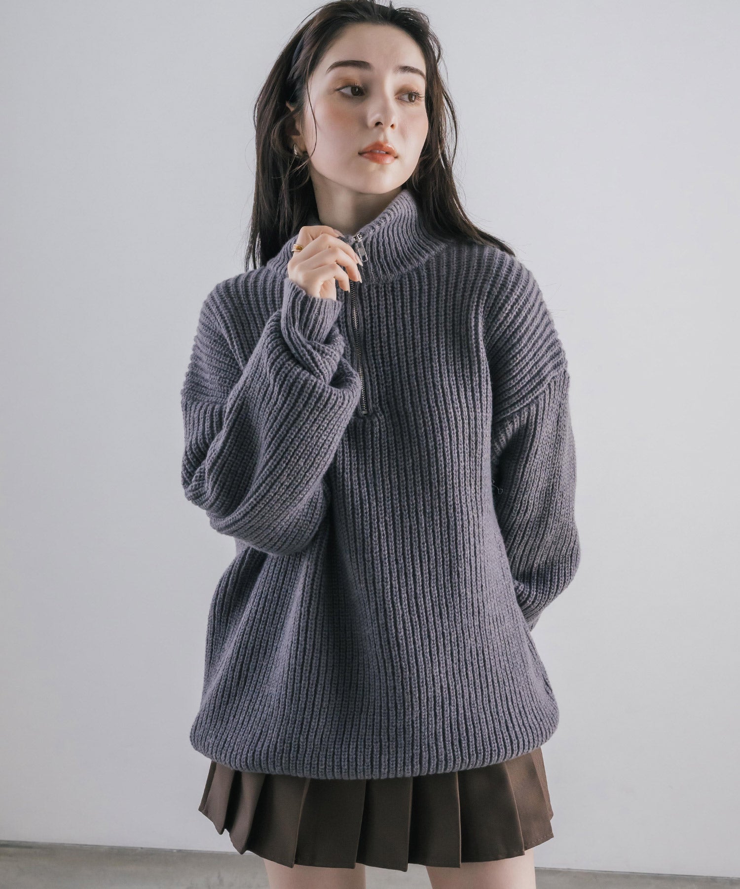 オーバーサイズ畦編みハーフジップニットセーター 14553 – Rocky Monroe