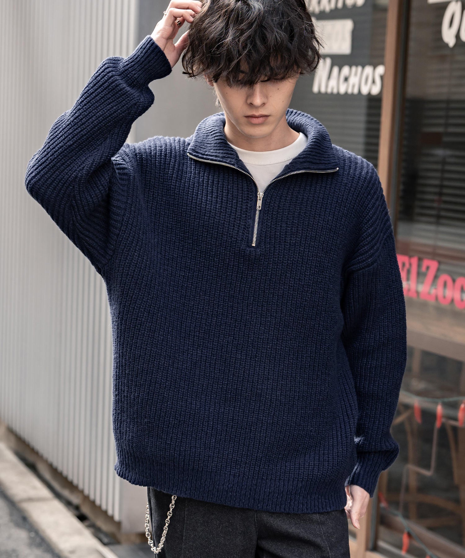 オーバーサイズ畦編みハーフジップニットセーター 14553 – Rocky Monroe