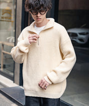 オーバーサイズ畦編みハーフジップニットセーター 14553