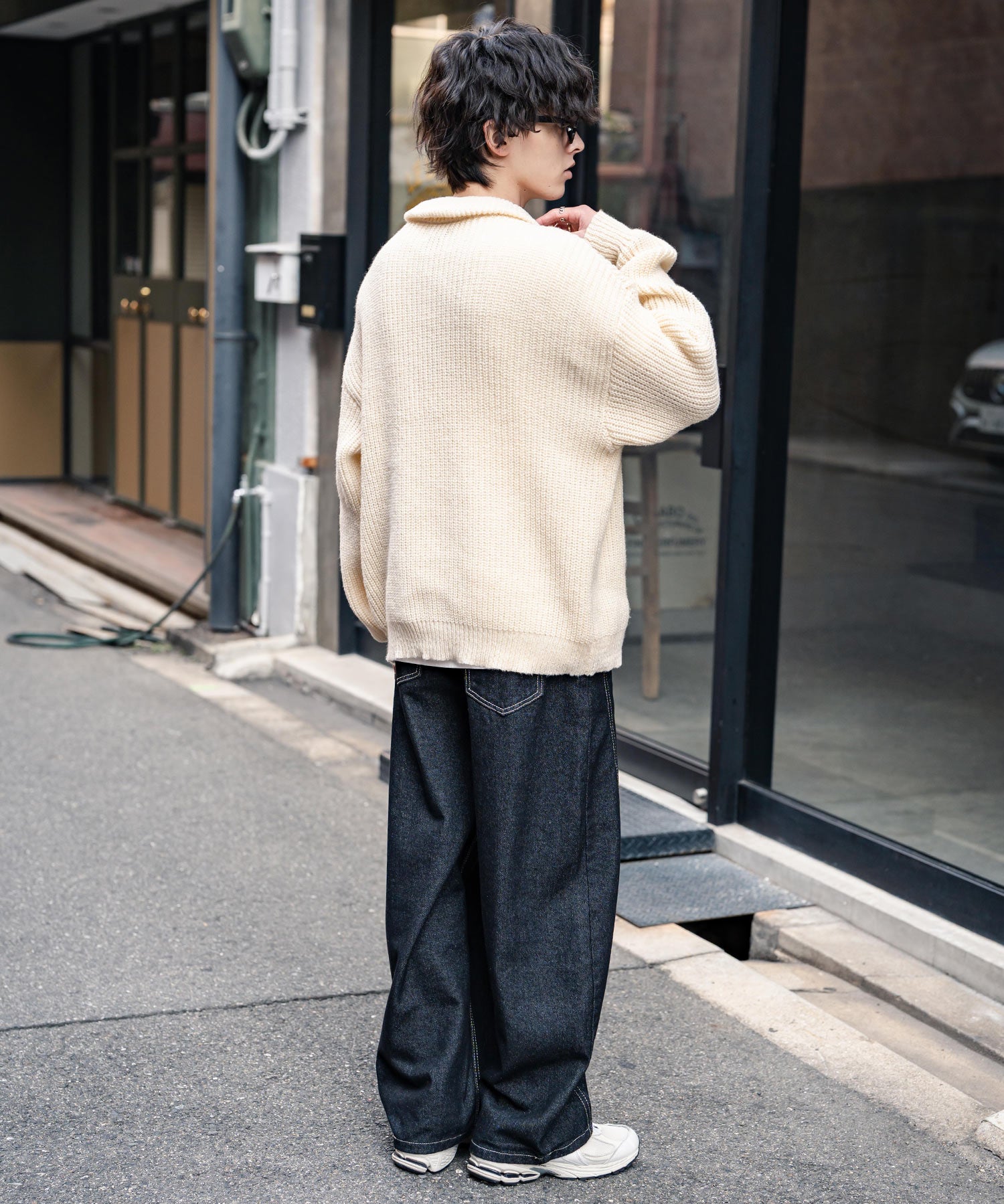 オーバーサイズ畦編みハーフジップニットセーター 14553