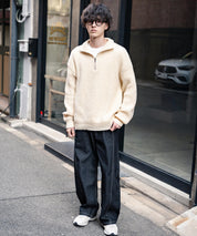 オーバーサイズ畦編みハーフジップニットセーター 14553