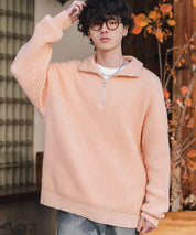 新色追加 オーバーサイズ畦編みハーフジップニットセーター 14553