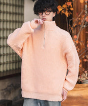 新色追加 オーバーサイズ畦編みハーフジップニットセーター 14553