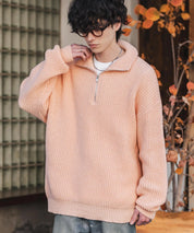 新色追加 オーバーサイズ畦編みハーフジップニットセーター 14553