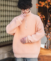 新色追加 オーバーサイズ畦編みハーフジップニットセーター 14553