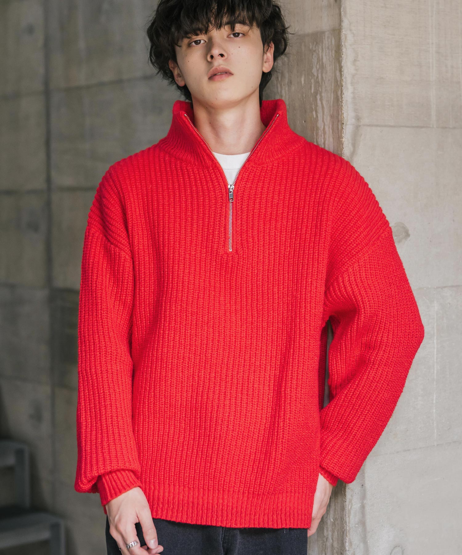 オーバーサイズ畦編みハーフジップニットセーター 14553 – Rocky Monroe