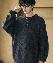 新色追加 オーバーサイズ畦編みヘンリーネックニットセーター	 14554