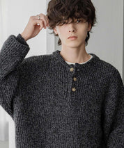 新色追加 オーバーサイズ畦編みヘンリーネックニットセーター	 14554