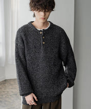 新色追加 オーバーサイズ畦編みヘンリーネックニットセーター	 14554