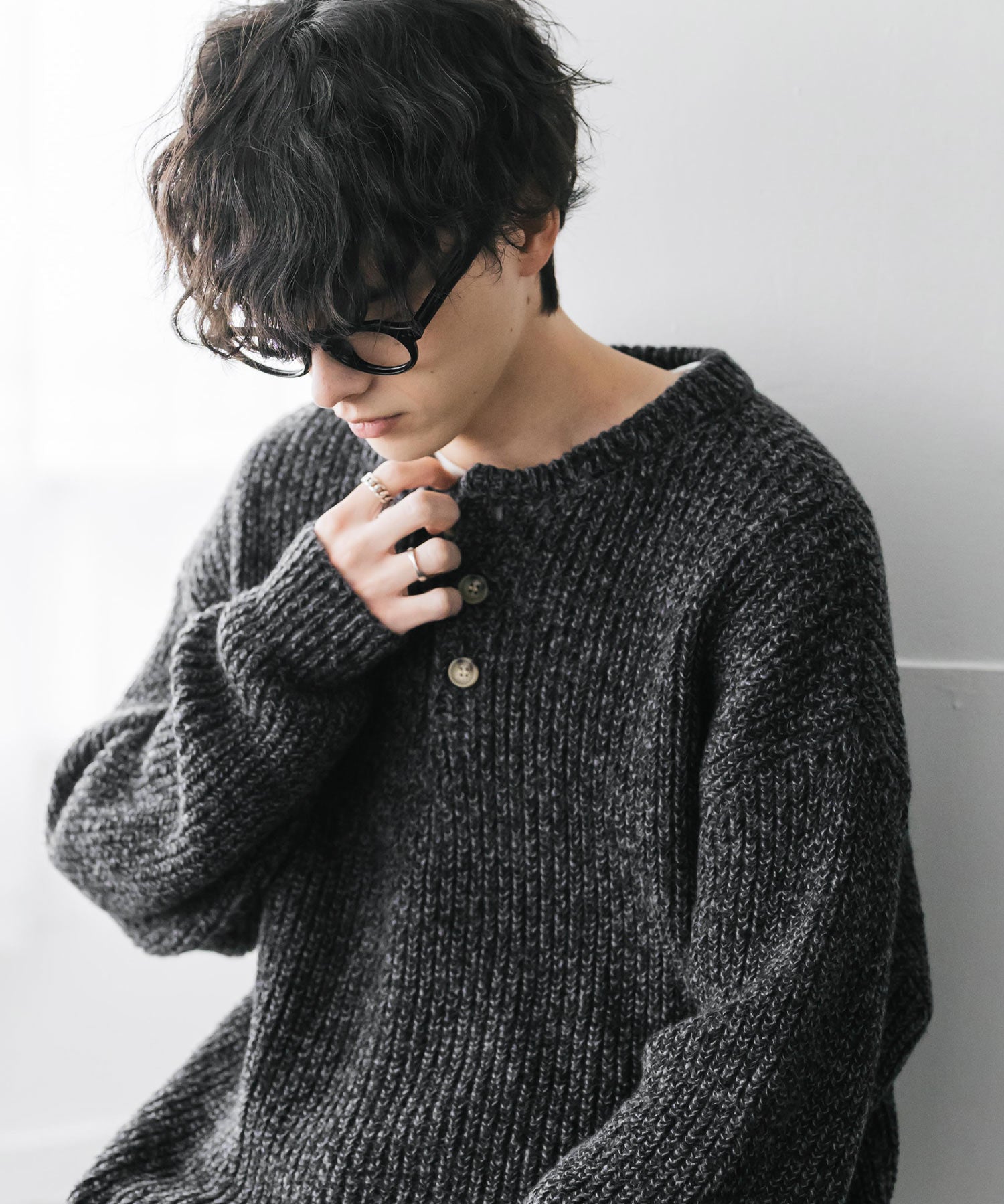 新色追加 オーバーサイズ畦編みヘンリーネックニットセーター	 14554