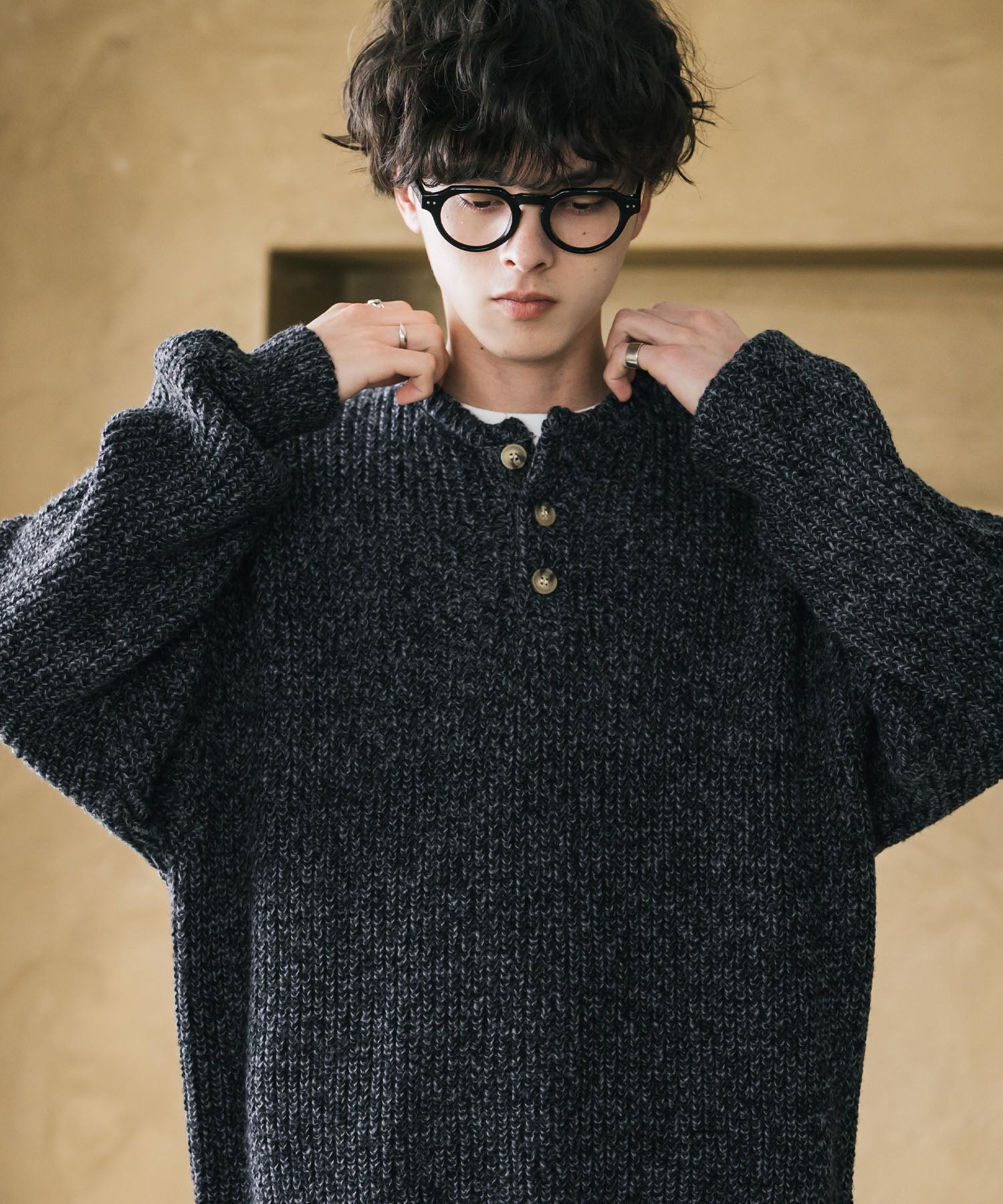 新色追加 オーバーサイズ畦編みヘンリーネックニットセーター 14554