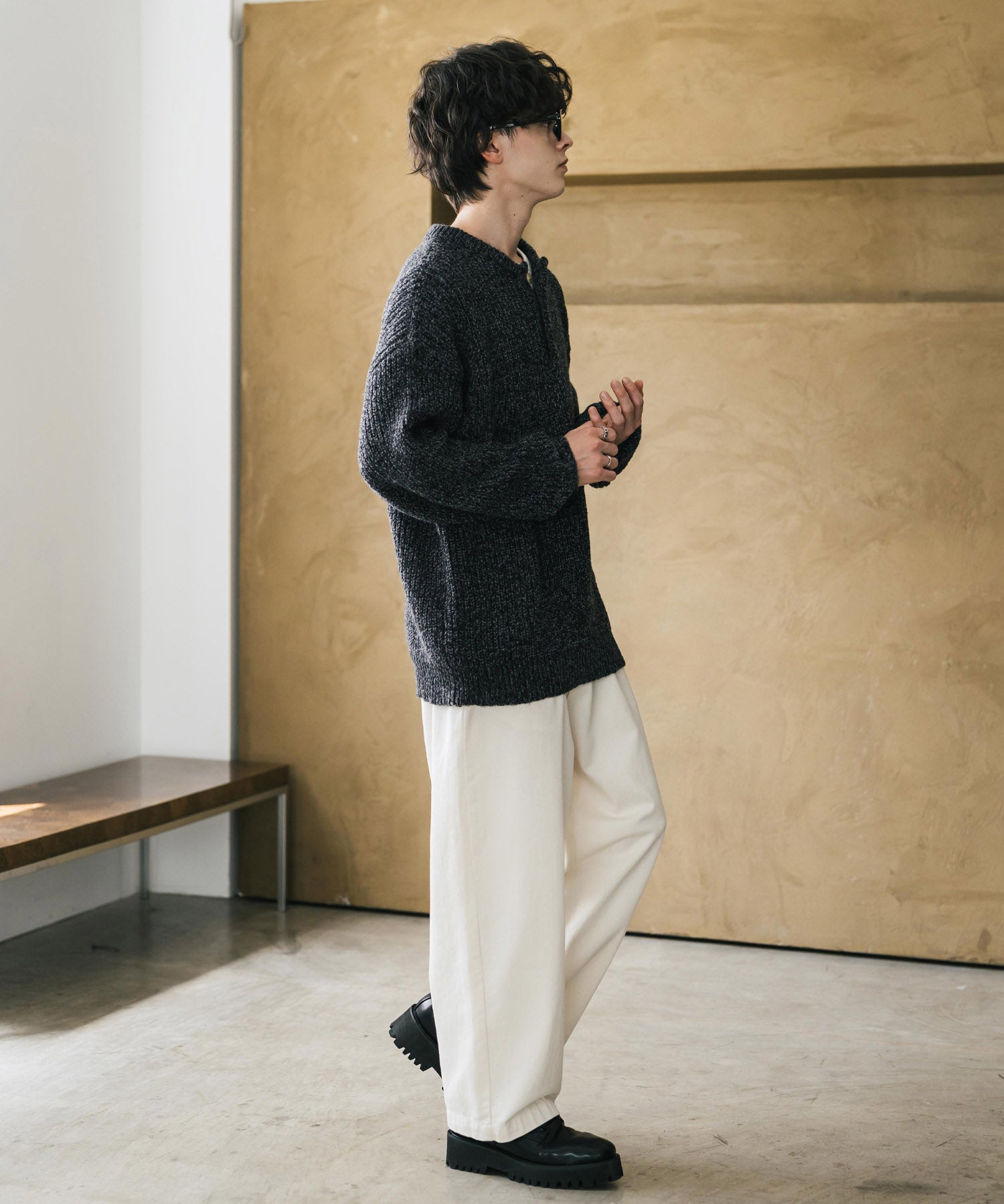 新色追加 オーバーサイズ畦編みヘンリーネックニットセーター	 14554