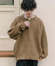 新色追加 オーバーサイズ畦編みヘンリーネックニットセーター	 14554