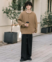 新色追加 オーバーサイズ畦編みヘンリーネックニットセーター	 14554