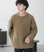 新色追加 オーバーサイズ畦編みヘンリーネックニットセーター	 14554