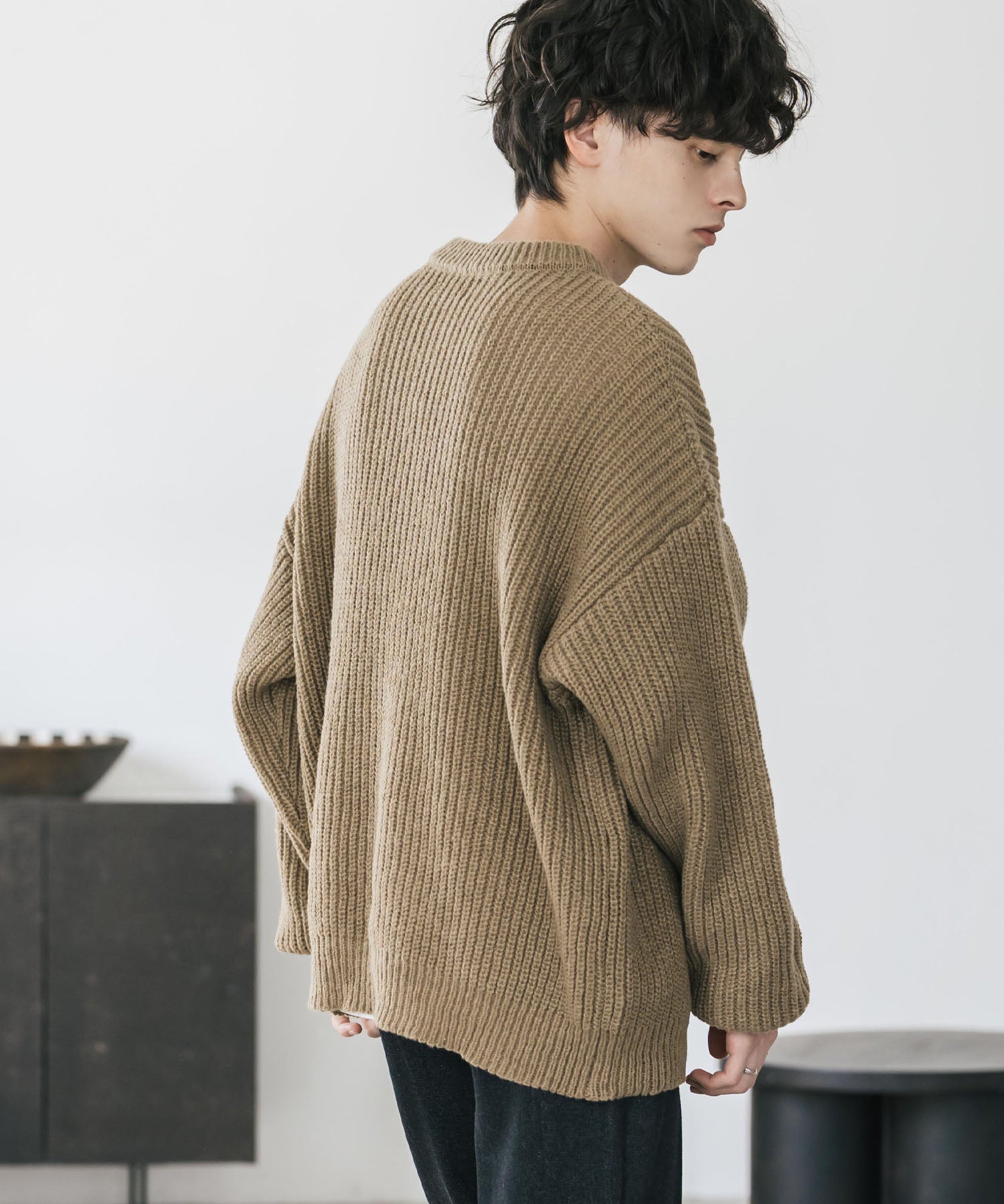 新色追加 オーバーサイズ畦編みヘンリーネックニットセーター	 14554