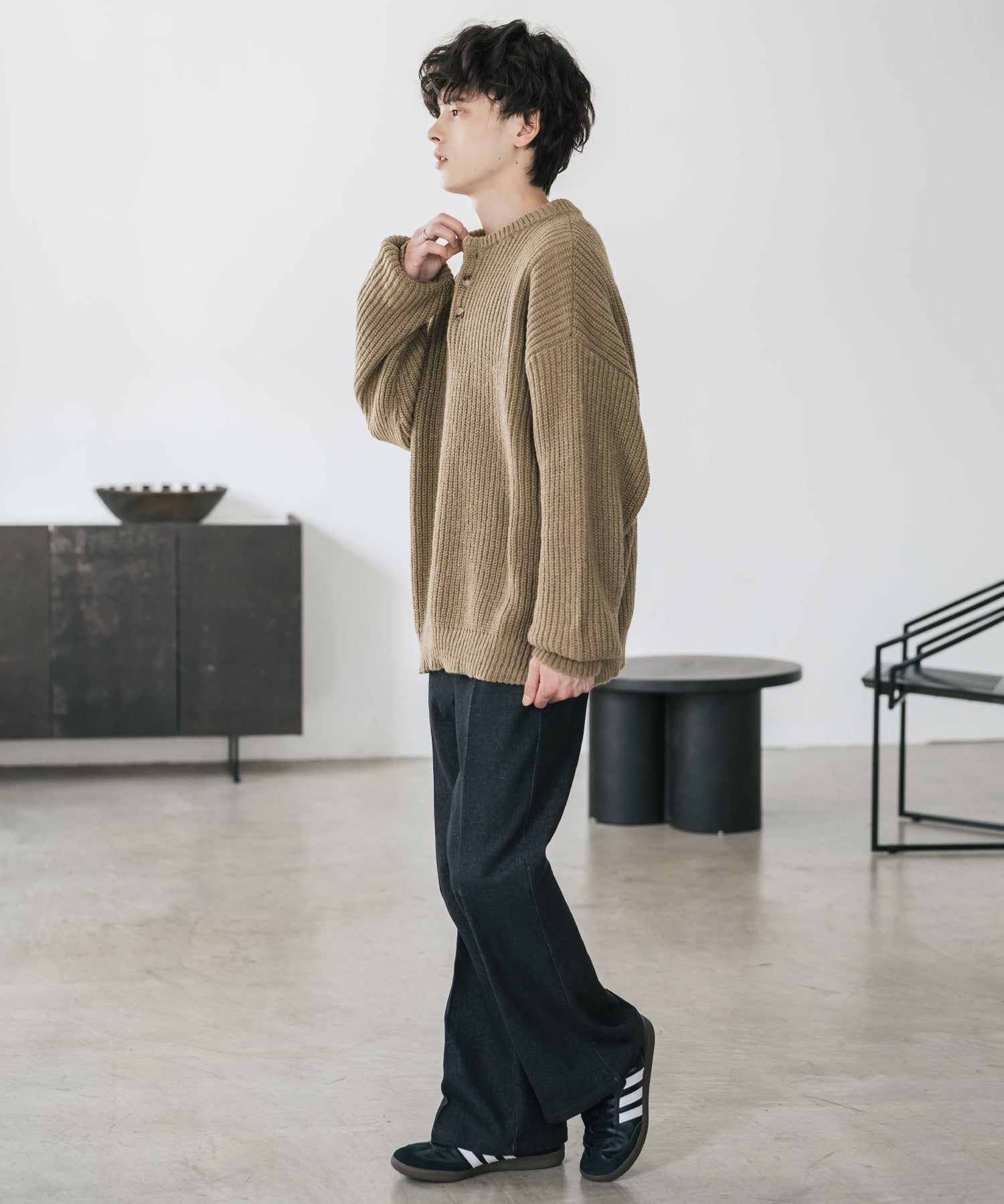 新色追加 オーバーサイズ畦編みヘンリーネックニットセーター	 14554