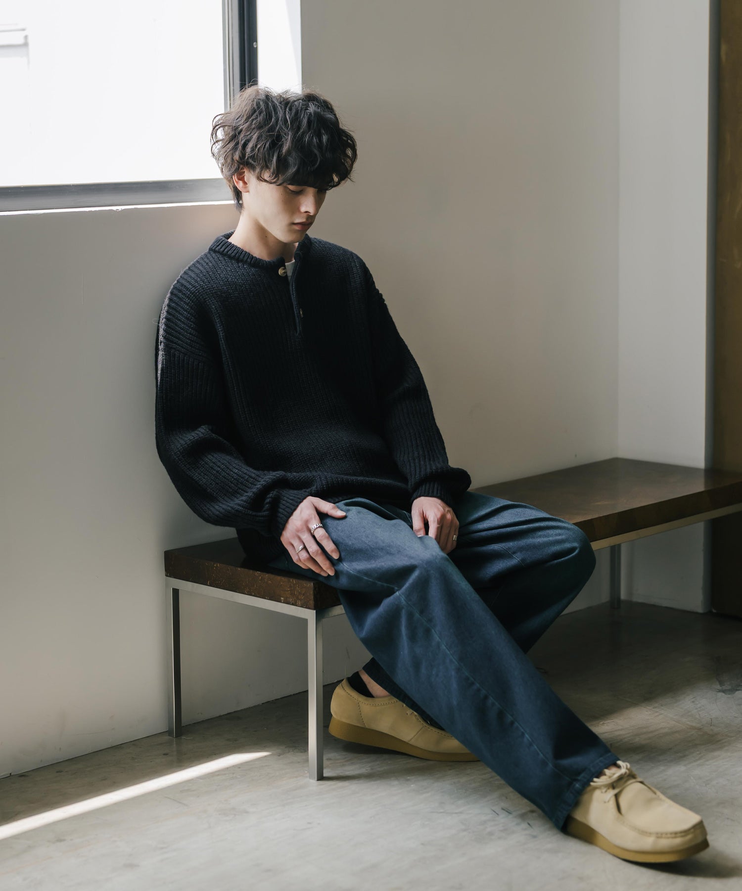 新色追加 オーバーサイズ畦編みヘンリーネックニットセーター	 14554