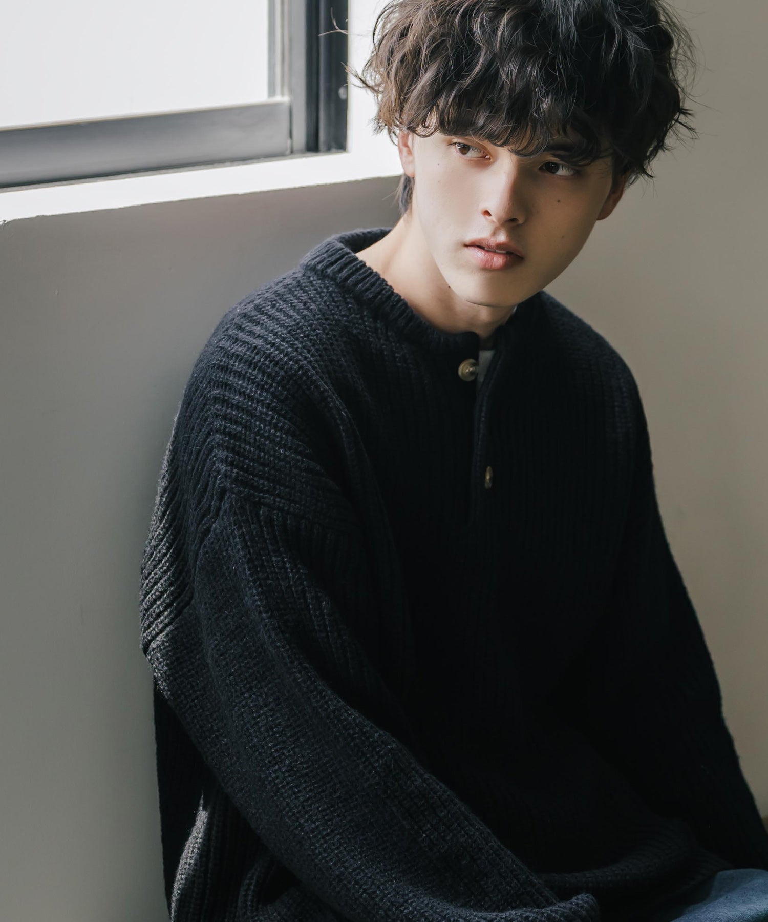 新色追加 オーバーサイズ畦編みヘンリーネックニットセーター	 14554