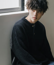 新色追加 オーバーサイズ畦編みヘンリーネックニットセーター	 14554