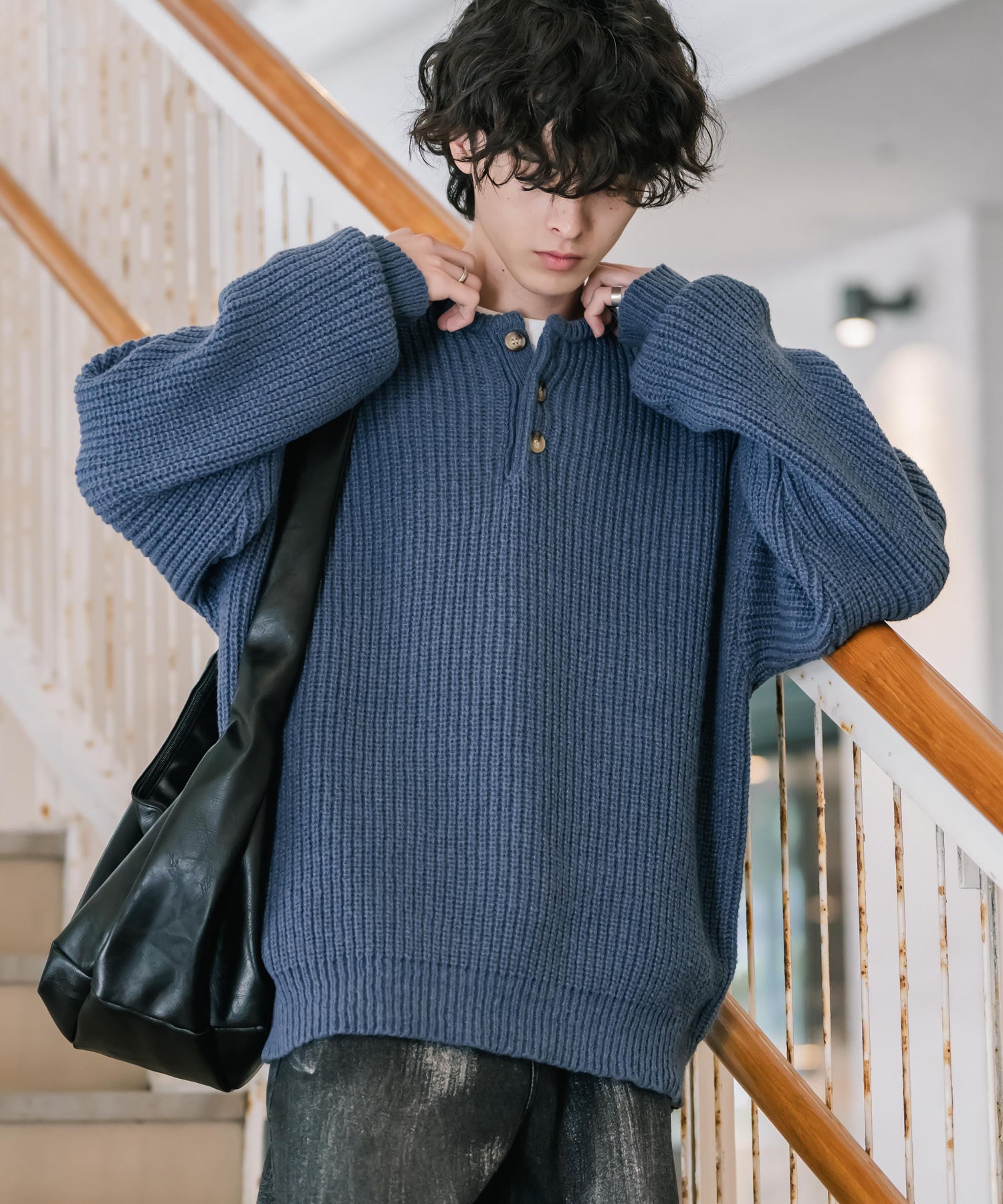 新色追加 オーバーサイズ畦編みヘンリーネックニットセーター 14554