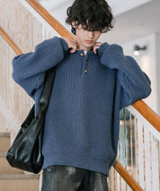 新色追加 オーバーサイズ畦編みヘンリーネックニットセーター	 14554