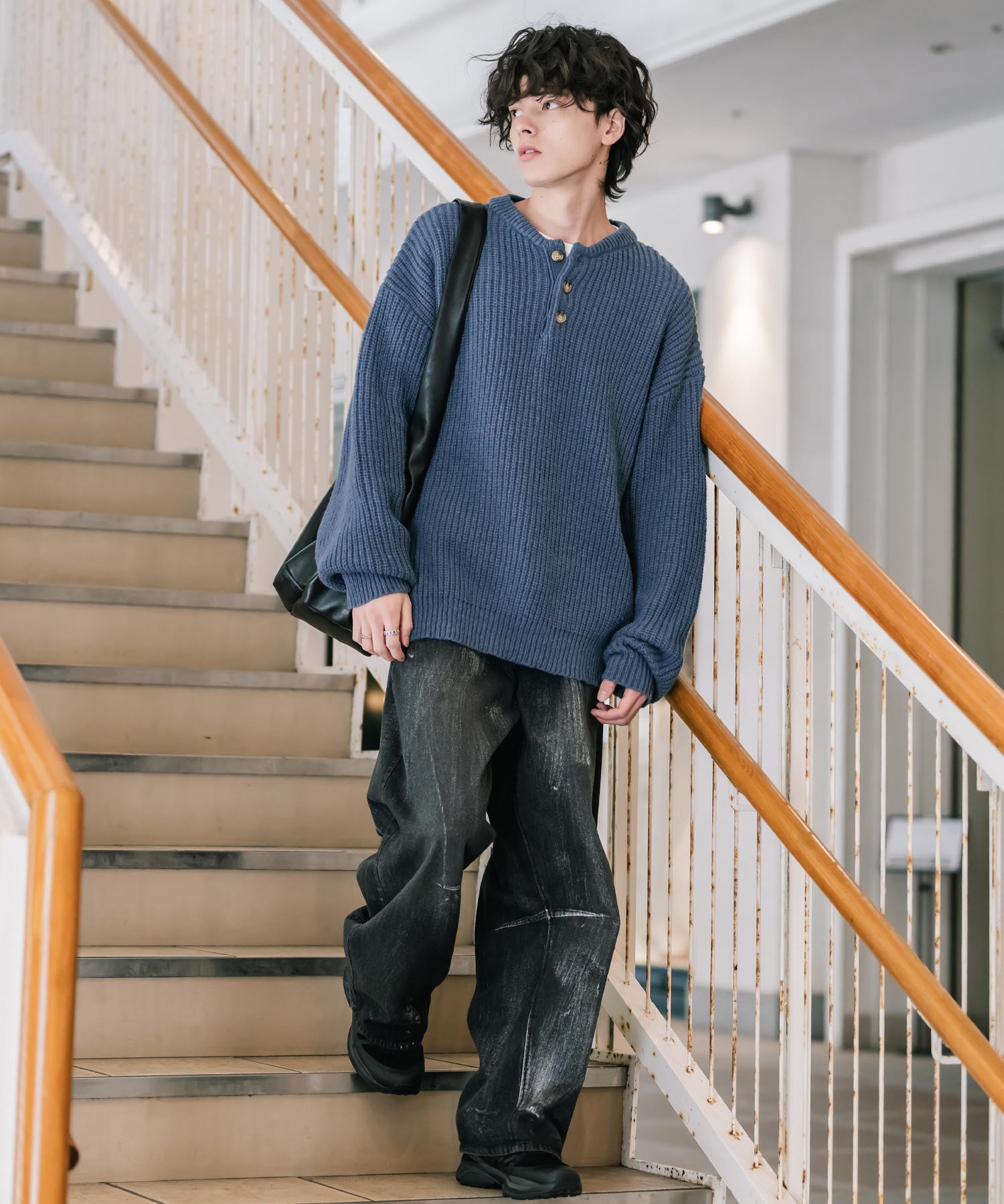 新色追加 オーバーサイズ畦編みヘンリーネックニットセーター	 14554